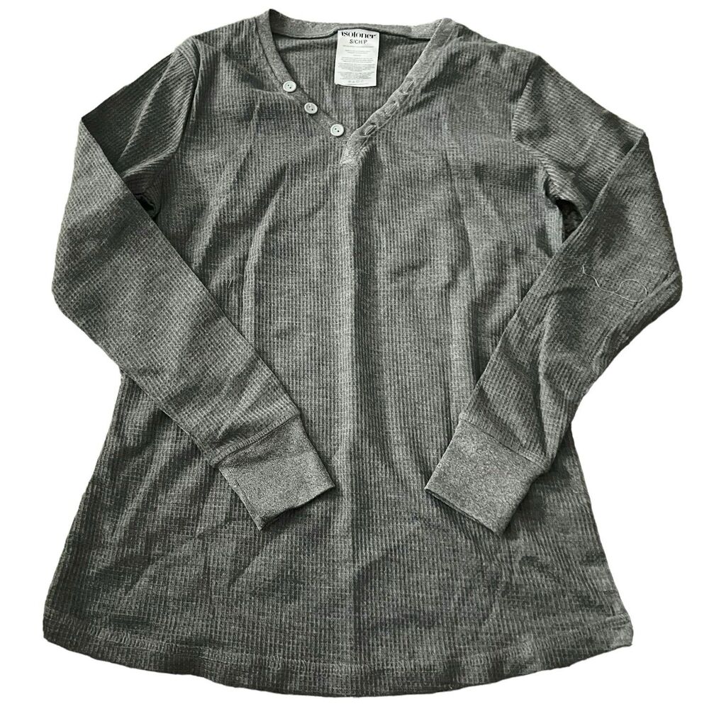 Isotoner Waffle Thermal Sleep Shirt Gray Size Small